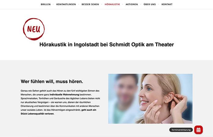 Webseite Hörakustik bei Schmidt Optik in Ingolstadt