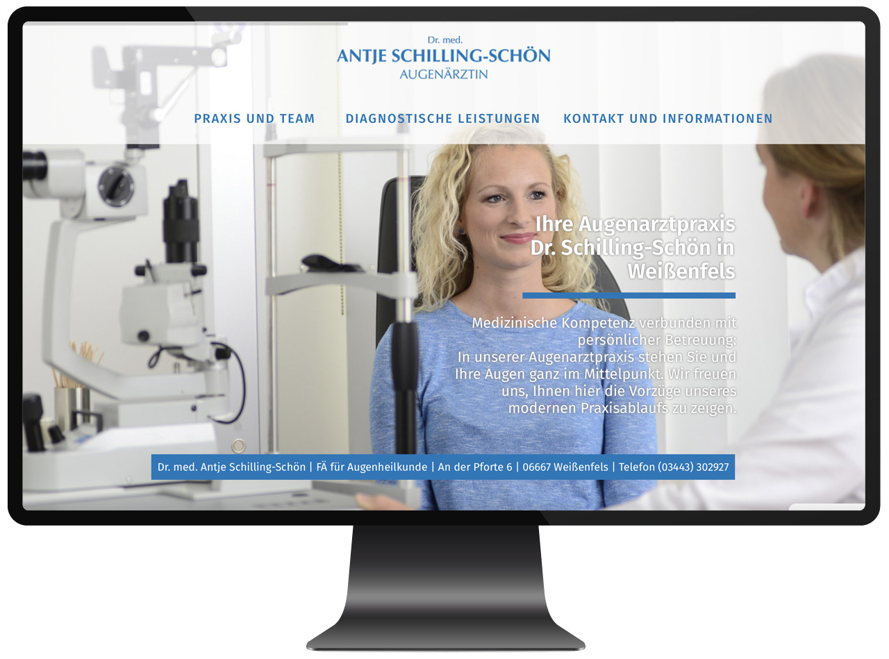 Mac Rechner mit Startseite von Augenärztin Antje Schilling-Schön Webseite